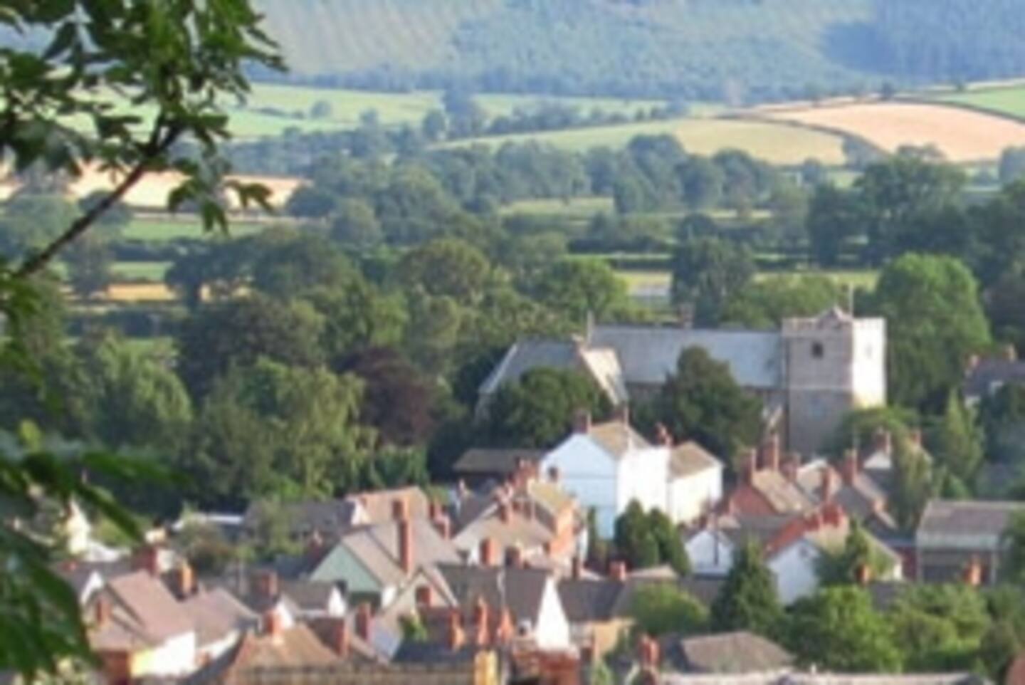 Village rooftops and countryside